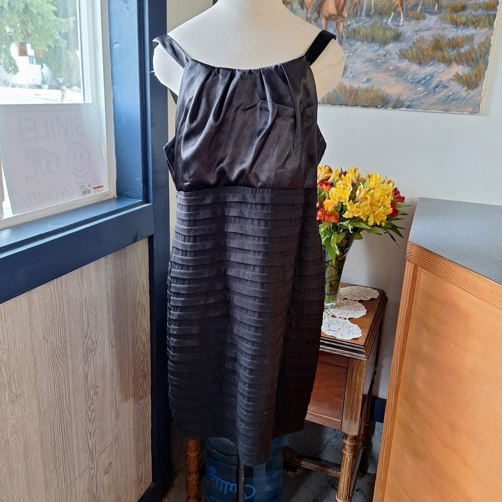 R&M Richards Satin & Metallic Flecked Chiffon Dress, Size 16, RN#49994